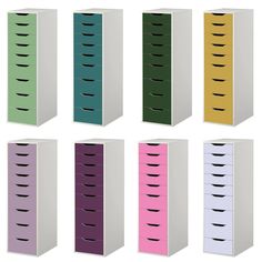 six drawers with different colors and sizes