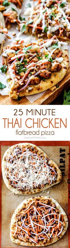 the 25 minute thai chicken flatbread pizza is ready to be eaten and put in the oven