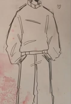 a drawing of a man standing in front of a wall with his hands on his hips