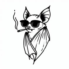 a black and white drawing of a bat wearing sunglasses