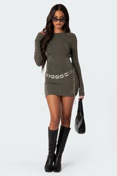 Mini dress Long sleeves Open back Polyester, Spandex Model wears size S Model height is 5'7 Item care: Wash with similar color Open Back Mini Dress, Dress Long Sleeves, Swimwear Dress, Open Back Dresses, Outfits Aesthetic, Dress Backs, Dress Long, S Models, Model Height