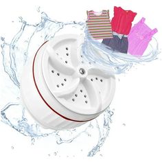 three pieces of clothing sitting on top of a water splashing surface next to each other