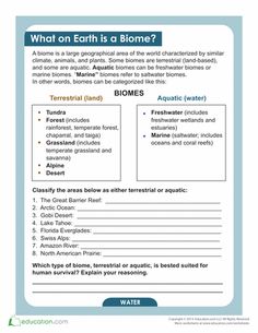 the earth is a biome worksheet with answers and examples for students to use