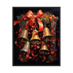 a painting of bells with red ribbon and bow