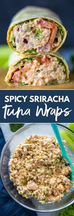 Spicy Sriracha Tuna Wraps Sriracha Tuna, Tuna Wraps Recipes, Tuna Wraps, Sandwich Vegetarian, Tuna Wrap, Spicy Tuna Roll, Healthy Wraps, Breakfast Party, Tuna Recipes