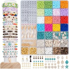 various beads and accessories are displayed in this collage