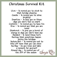 a christmas survival kit with the words'christmas survival kits'written in black and white