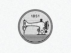 the logo for an artisan sewing studio, with a sewing machine in the center