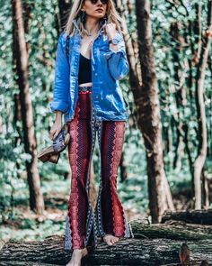 F-it-ASHION  in Charlotte Festival Bell Bottoms from BOHOGINI. Bell Bottom Pants Hippie, Printed Bell Bottoms With Boots, Funky Bell Bottoms, Bell Bottoms Free People, Floral Bell Bottoms