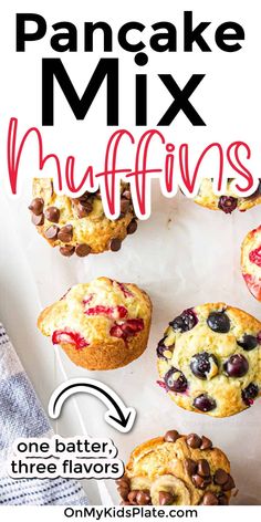 an advertisement for pancake mix muffins with the title overlaying it