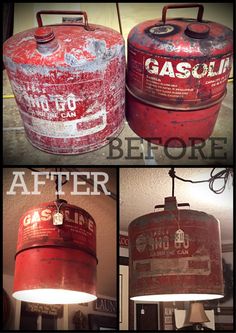 three different images of an old gas can light up the room and show how it's done