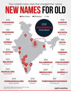 a map with the names of new names for old people in india and other countries