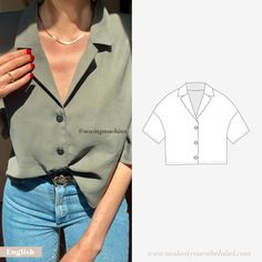 Oversized blouse / shirt with revere collar pattern - english • Make it Yours Free Shirt Patterns For Women, Linen Shirt Pattern, Crop Top Sewing Pattern, Sewing Tops, Sewing Shirts, Free Pdf Sewing Patterns, Sewing Projects Clothes