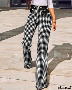 Color: black&white, Size: S Fashion Trousers Women, Patchwork Boots, Celana Fashion, Work Pants Women, Slacks For Women, Khaki Fashion, Slim Trousers, Sports Trousers, Printed Trousers