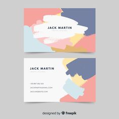 business card with abstract paint strokes in pastel colors on the front and back side