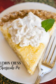 a slice of lemon chess pie with whipped cream on top