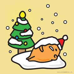 a drawing of a cat sleeping next to a christmas tree