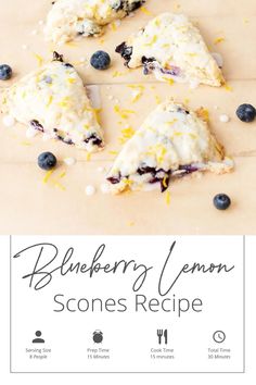 blueberry lemon scones recipe on a cutting board with the title text overlay