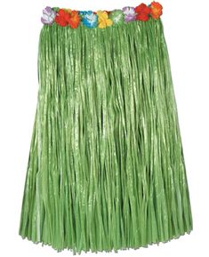 a green grass skirt with flowers on it