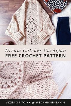 the crochet pattern for a sweater is shown in three different colors and sizes