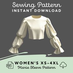 "Marie Sleeve Pattern ➽ INSTANT DOWNLOAD Speed up the drafting of your dress, cosplay, or historical costume with this sleeve block! Best known as a Marie sleeve for Marie Antoinette, whose puffed sleeved muslin dresses influenced fashion in the late 18th century, this style of sleeve is full to the wrist & tied in intervals. This pattern includes PDF files in 8 sizes for a simple Marie Sleeve and a basic shirt block you can adapt & modify to fit your needs. This pattern is part of our 'Made to Modify' series- pattern blocks designed to be easy to modify & combine for cosplay. It makes a great starting point for projects & works easily with our dress block packs! Looking for a pattern bundle? You can also find this sleeve in our Cosplay Sleeve Pack vol 3: https://www.etsy.com/listing/13842 Full Sleeve Pattern, Korean Sleeves Design, Marie Sleeve Pattern, Long Puff Sleeve Pattern, Marie Sleeve, Puffed Sleeves Sewing Pattern, Gigot Sleeve Pattern, Sew Bishop Sleeve, Muslin Dress