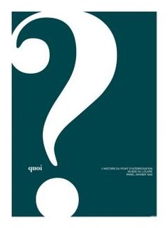 a poster with a question mark on the front and back of it, in white