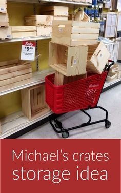 michael's crates storage idea in the store with text overlay that reads michael's crates storage idea