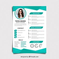 a blue and white resume template with an image on the front, side and back