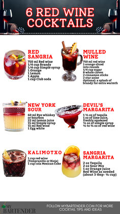 Red Wine Cocktails Red Wine Mixed Drinks Recipes, Classic Mocktail Recipe, Red Wine Cocktails, Wine Mixed Drinks, Classic Drinks, Red Wine Sangria, Cocktail Drinks Alcoholic, Best Red Wine, Cocktails To Try