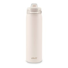 thermos stainless steel water bottle is shown in light pink, with a white lid