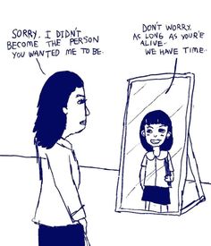 a woman standing in front of a mirror with the caption sorry, i didn't become the person you wanted me to be