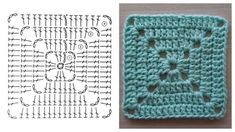 crocheted squares with holes in the middle and another square on the other side