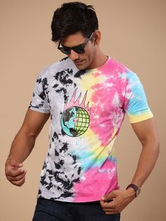 Damaged Multicolor Tie Dye T-Shirts For Men Tie Dye Tshirt