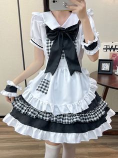 Features：  Product ID:DS0285 Material:Polyester Season:Spring,Summer,Autumn,Winter Color:Black,Red Maid Outfit Cosplay, Skirt Apron, Aesthetic Dress, Asian Street Style, Maid Outfit, Maid Dress, Winter Color, Cosplay Dress, Lolita Dress