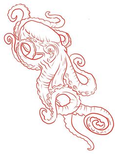 an octopus drawing in red ink on white paper