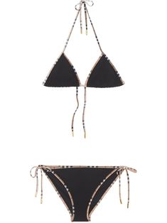 Black Vintage Check-trim bikini from BURBERRY featuring Vintage Check pattern, side-tie bottoms, halterneck tie fastening and triangle cup. Be mindful to try on swimwear over your own garments.. 32 Birthday Theme, Stone Island Clothing, 32 Birthday, Valentino Clothing, Burberry Outfit, Beach Fits, Burberry Vintage, Bday Gift, Louis Vuitton Black