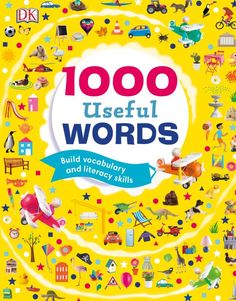 a book with words and pictures on the cover, including an image of children's toys