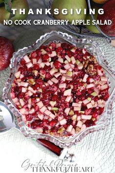 There is one less thing to cook with this bright flavored cranberry Thanksgiving side dish. No-cook recipe using raw chopped apples and cranberries with your favorite nut tossed in. Jell-O adds the perfect balance of sweet to tart. Lovely served in a pretty bowl or shaped from a mold. Apple Cranberry Walnut Salad Recipes, Fresh Cranberry Apple Salad, Cranberry Apple Jello Salad Recipe, Cranberry Apple Salad Recipes, Apple Cranberry Recipes, Cranberry Jello Salad With Cream Cheese Topping, Cranberry Salad Recipes With Jello, Cranberry Apple Jello Salad, Cranberry Fruit Salad