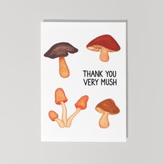 thank you very much mushrooms card with watercolors on the front and back side