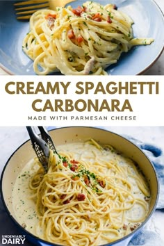 creamy spaghetti carbonara made with parmesan cheese