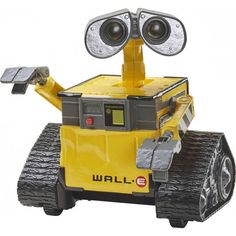 a yellow and black robot with big eyes