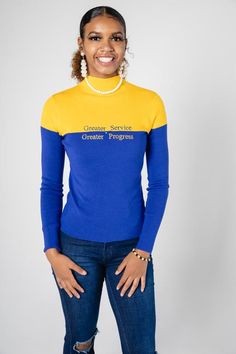 Your one stop shop for all your Sigma Gamma Rho Sorority, Inc. paraphernalia needs. We offer unique sweater, top and outerwear designs. Abdomen Stretches, Womens Closet, Unique Sweaters, Colour Blocking, Fitted Sweater, Bright Color, Fall And Winter, Sizing Chart, Medium Weight