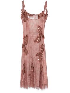 Shop Blumarine embroidery lace midi dress Vintage Sparkly Dress, Beaded Silk Dress, Ysl Vintage Dress, Mediterranean Dress, Canyon Rose, Collage Pics, Midi Dress Pink, Bead Embellishment, Embroidered Leaves