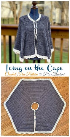 the front and back of a crocheted jacket with zippers