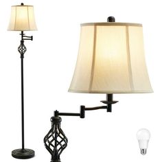 two lamps and a lamp stand next to each other