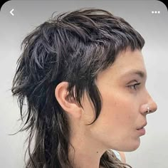 Very Short Bangs Long Hair, Queer Shag Haircut, Chelsea Mullet, Mullet With Micro Bangs, Bangs Mullet, Skullet Haircut, Shag Haircuts With Bangs, Haircut Shag, Disconnected Haircut