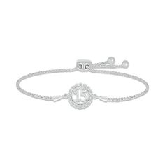 Make her April birthday even more memorable with this celebratory Quincea±era bolo bracelet. Crafted in 10K white gold, the number 15 shines within a halo of sparkling round white lab-created sapphires. The 8.5-inch wheat chain secures with an adjustable bolo clasp. Quince Gifts, Number 15, Bolo Bracelet, April Birthday, White Lab, Kay Jewelers, Bracelet Clasps, Sapphire Stone, White Sapphire