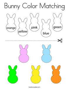 bunny color matching worksheet for kids to learn how to draw and color the rabbit