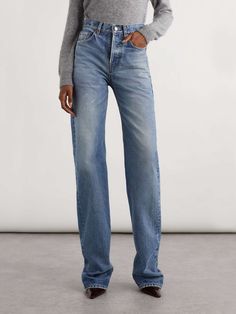 SAINT LAURENT High-rise straight-leg jeans | NET-A-PORTER Ysl Jeans, Saint Laurent Jeans, Sport Swimwear, Sports Skirts, Shearling Jacket, Clothes Collection, Jeans Dress, High Jeans, Net A Porter