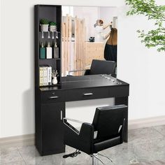 Beauty Salon Station Table Hair Styling Barber Storage Cabinet Shelves W/ Mirror Features: 1. Classic design:Presented in classic black surface, this product fits perfectly in just about any salon. Made of high quality particle board & metal zinc alloy material, eco-friendly and durable which is is heat and scratch resistant for long time usecorrosion resistanteasy care and easy clean. 2. Stable & Organized:Note the unit is anchored to the wall for stability.It provides large capacity while effe Small Hair Salon Storage, Hair Salon In A She Shed, Hair Station With Sink, 200 Sq Ft Salon Studio, Floor Mirror Hair Station, Cabinet For Barber Shop, Portable Hair And Makeup Station, Mobile Beauty Salon Bohemian, Hair Salon Developer Storage